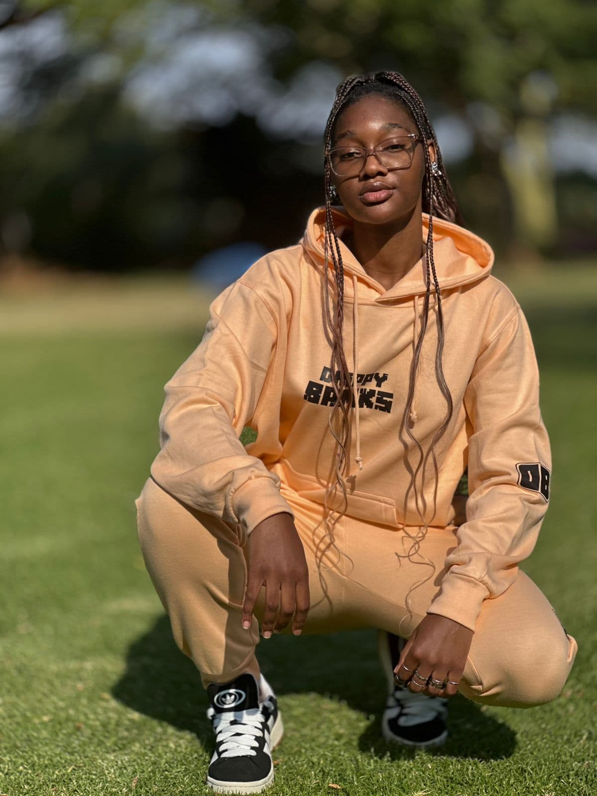 Model wearing Drippy Banks streetwear